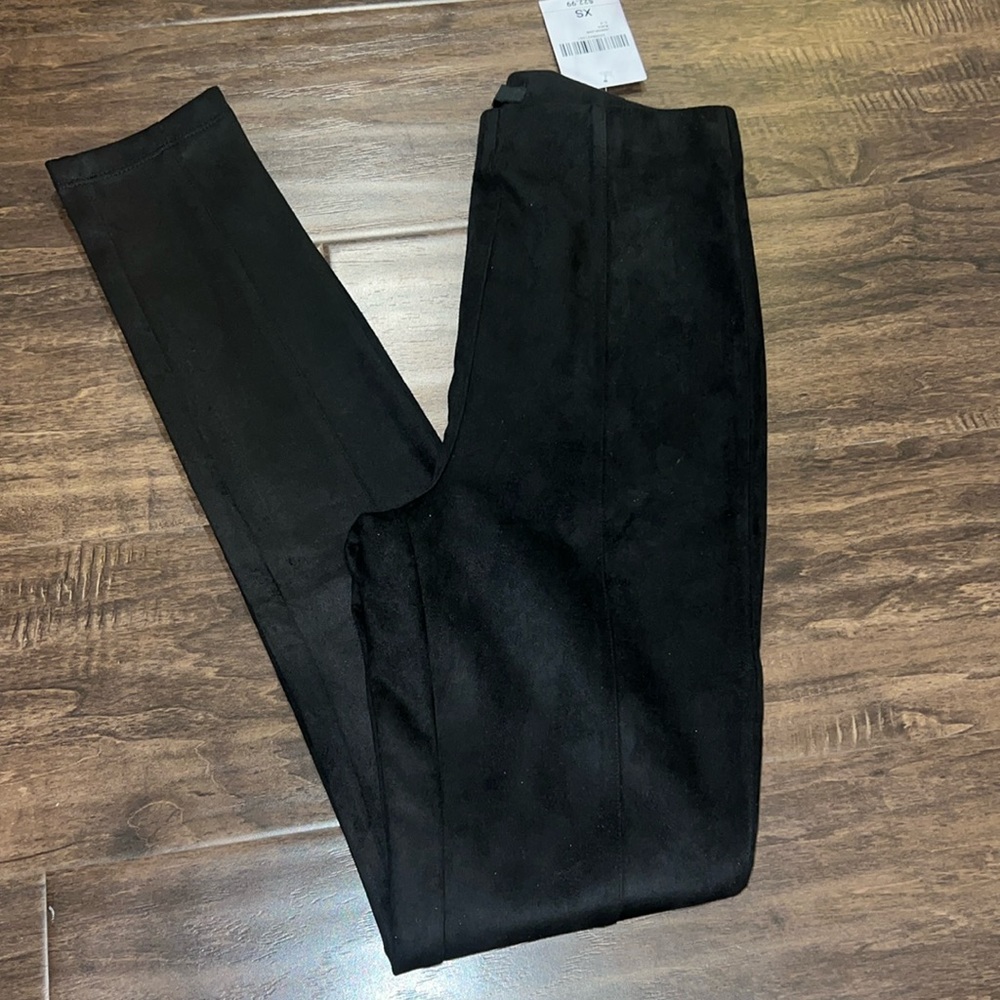 Forever 21 XS Black Faux Suede Long Leggings Pants High Waisted